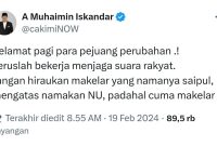 Unggahan Ketua Umum PKB Muhaimin Iskandar di akun X pribadinya. 