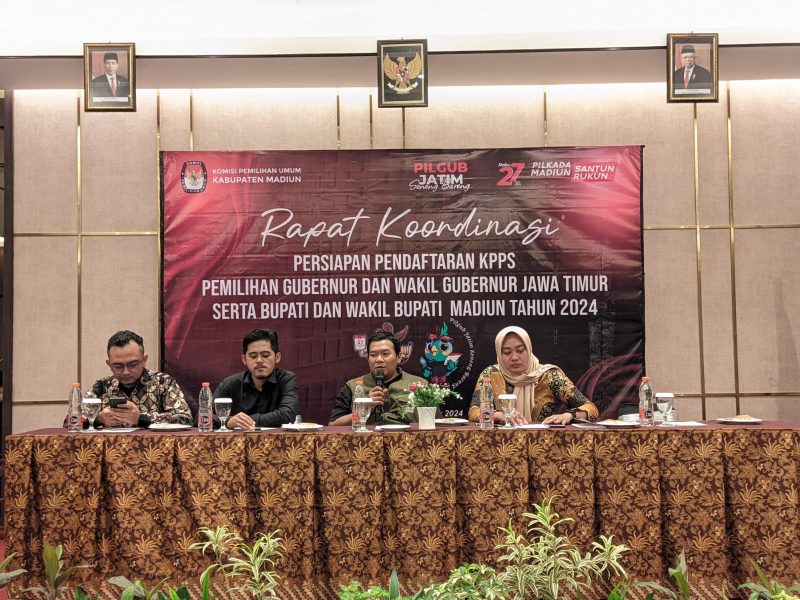 KPU Kabupaten Madiun gelar Rapat Koordinasi Persiapan Pendaftaran KPPS untuk Pilkada Jatim dan Pilkada Kabupaten Madiun tahun 2024, Jumat (20/9/2024).